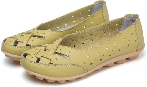Womens Orthopedic Loafers in Breathable Leather Comfortable Hollow Soft Flats Sandals Summer Casual Slip-On Shoes Cutout Sole Slide Sports 2025 Comfort Sandals Out Round Toe Fashion Loafer in Saudi Arabia