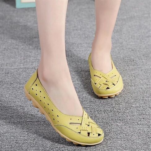 Womens Orthopedic Loafers in Breathable Leather Comfortable Hollow Soft Flats Sandals Summer Casual Slip-On Shoes Cutout Sole Slide Sports 2025 Comfort Sandals Out Round Toe Fashion Loafer in Saudi Arabia