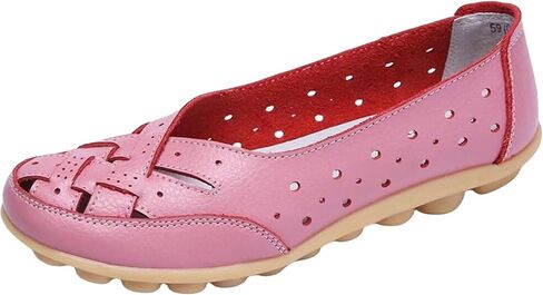 Womens Orthopedic Loafers in Breathable Leather Comfortable Hollow Soft Flats Sandals Summer Casual Slip-On Shoes Cutout Sole Slide Sports 2025 Comfort Sandals Out Round Toe Fashion Loafer in Saudi Arabia