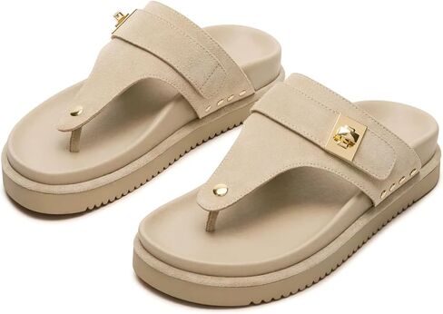 Yishaweiqi Suede Stud Platform Sandals للنساء تنزلق على مقولة القدمين المفتوح Flop Flops Footbed Footform Flatifor in Kuwait
