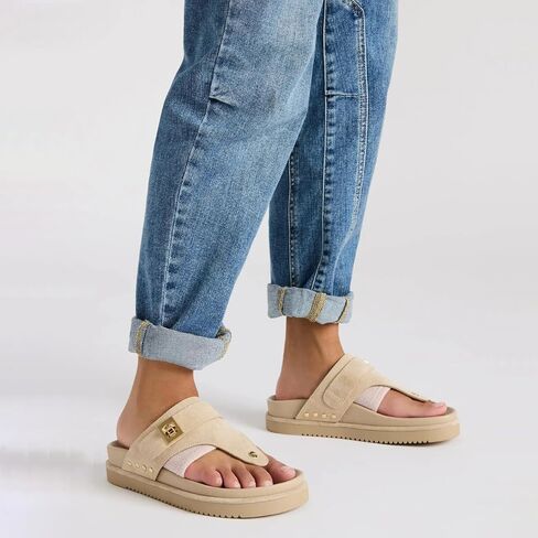 Yishaweiqi Suede Stud Platform Sandals للنساء تنزلق على مقولة القدمين المفتوح Flop Flops Footbed Footform Flatifor in Kuwait