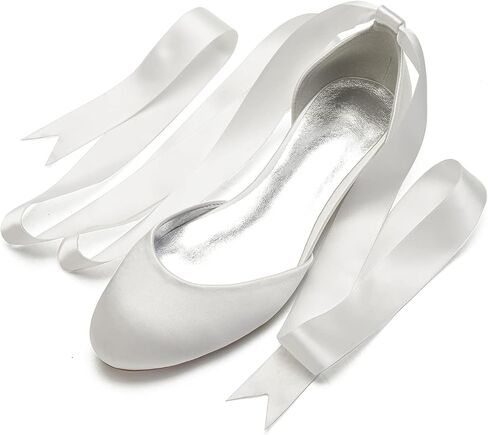 ADMLZQQ Ballet Flats Women Satin Comfortable Closed Toe Ribbon Tie Flats Shoes for Bride Round Toe Prom Evening Bridal Party Dress Flats in Saudi Arabia