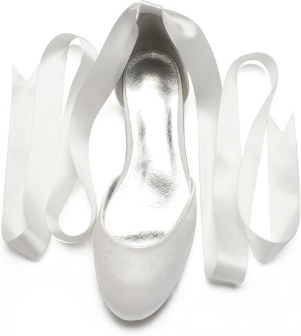ADMLZQQ Ballet Flats Women Satin Comfortable Closed Toe Ribbon Tie Flats Shoes for Bride Round Toe Prom Evening Bridal Party Dress Flats in Saudi Arabia