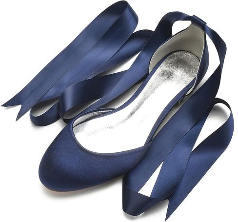 ADMLZQQ Ballet Flats Women Satin Comfortable Closed Toe Ribbon Tie Flats Shoes for Bride Round Toe Prom Evening Bridal Party Dress Flats in Saudi Arabia