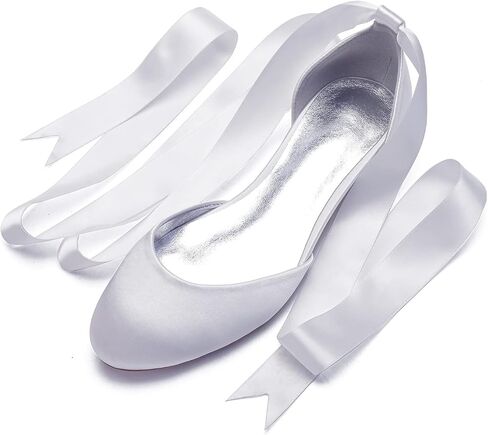 ADMLZQQ Ballet Flats Women Satin Comfortable Closed Toe Ribbon Tie Flats Shoes for Bride Round Toe Prom Evening Bridal Party Dress Flats in Saudi Arabia