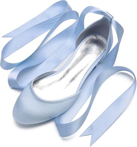 ADMLZQQ Ballet Flats Women Satin Comfortable Closed Toe Ribbon Tie Flats Shoes for Bride Round Toe Prom Evening Bridal Party Dress Flats in Saudi Arabia