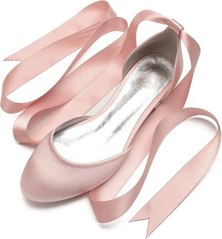 ADMLZQQ Ballet Flats Women Satin Comfortable Closed Toe Ribbon Tie Flats Shoes for Bride Round Toe Prom Evening Bridal Party Dress Flats in Saudi Arabia