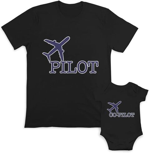Father's Day Dad and Baby Matching Outfits Clothes Airplane Pilot Blue - Airplane Co Pilot in Saudi Arabia