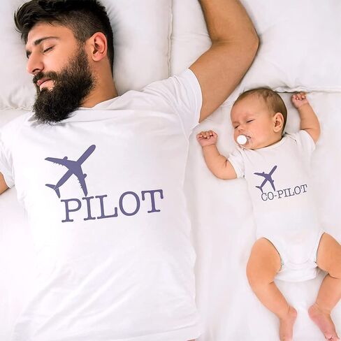 Father's Day Dad and Baby Matching Outfits Clothes Airplane Pilot Blue - Airplane Co Pilot in Saudi Arabia