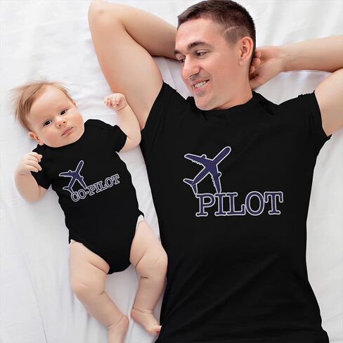 Father's Day Dad and Baby Matching Outfits Clothes Airplane Pilot Blue - Airplane Co Pilot in Saudi Arabia