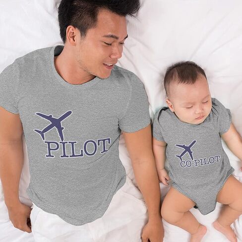 Father's Day Dad and Baby Matching Outfits Clothes Airplane Pilot Blue - Airplane Co Pilot in Saudi Arabia