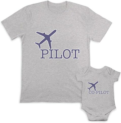 Father's Day Dad and Baby Matching Outfits Clothes Airplane Pilot Blue - Airplane Co Pilot in Saudi Arabia