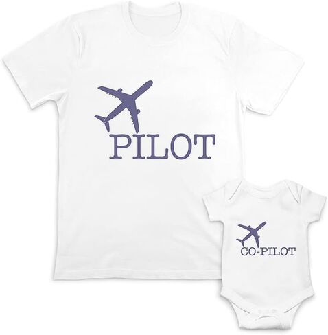 Father's Day Dad and Baby Matching Outfits Clothes Airplane Pilot Blue - Airplane Co Pilot in Saudi Arabia