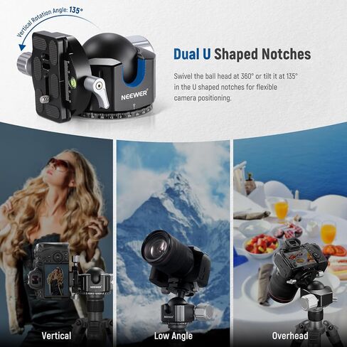 NEEWER 44 mm Low Profile Ball Head Tripod Head, Heavy Duty CNC Aluminium Alloy with Double 360° Panorama & 1/4 Inch Screw Arca Type QR Plate for DSLR Camera, Camcorder, Tripod, Monopod, Max. Load 25 in Saudi Arabia