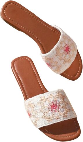 Gorglitter Women's Summer Beach Floral Crochet Sandals 2025 Flats Boho Facilt Shoes Open Tee Slides in Saudi Arabia