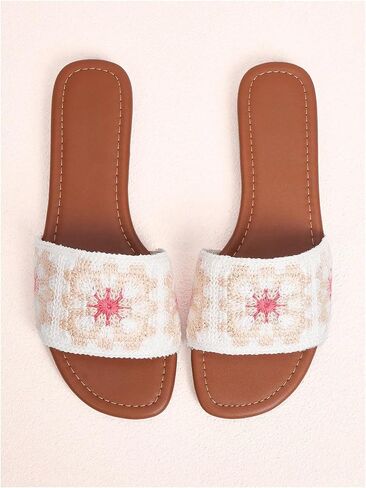 Gorglitter Women's Summer Beach Floral Crochet Sandals 2025 Flats Boho Facilt Shoes Open Tee Slides in Saudi Arabia