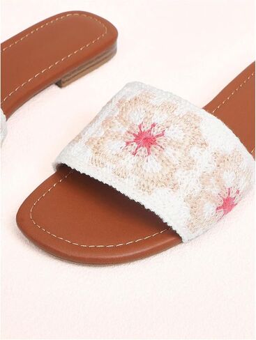 Gorglitter Women's Summer Beach Floral Crochet Sandals 2025 Flats Boho Facilt Shoes Open Tee Slides in Saudi Arabia
