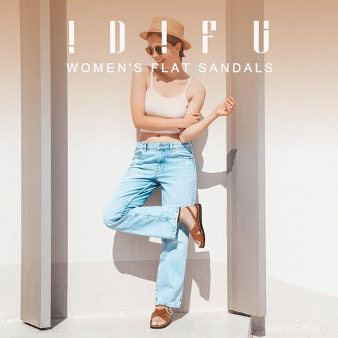 IDIFU Buckle Strappy Flat Sandals for Women Open Square Toe Cross Strap Ankle Strap Slingback Dress Women Ladies Comfortable Dressy Cute Trendy Casual Summer Walking Shoes Sandals in Kuwait