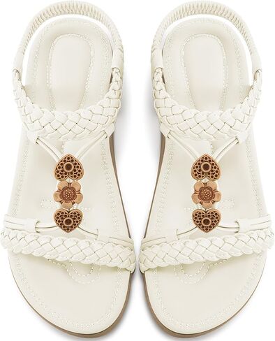 Ablanczoom Womens Sandals Flat Shoes: Comfortable Dressy Ankle Strap Bohemian Summer Sandals for Casual Beach Walking in Kuwait