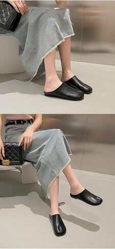 Tabi Shoes Leather Split Toe Cute Slip On for Women Girls - Retro Trendy Casual Slippers Comfortable Walking Lightweight Loafers Female Solid All-Match for Daily Wear Beach Travel Standing All Day in Kuwait