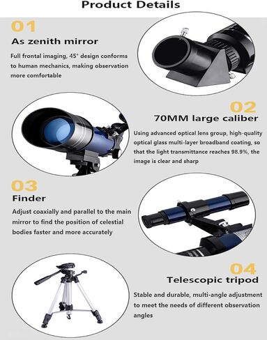 Monoculars Telescope High Power 400/70mm Astronomical Telescope Refractor Telescope with Adjustable Tripod & Smartphone Adapter, Telescope for Kids Adults Beginners Binoculars in Kuwait