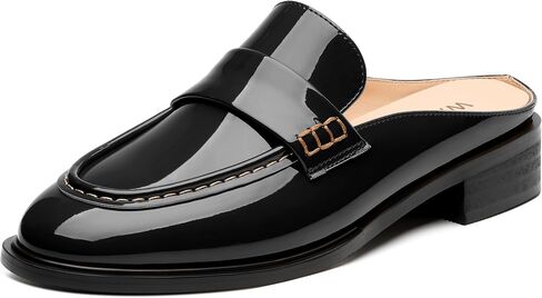 WAYDERNS Mules for Women Low Block Heel Closed Round Toe Patent Slip on Backless Mules Shoes Comfortable Casual Classic Shopping Dating Party Slides Loafer Shoes 1.4 Inch in Saudi Arabia