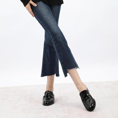 WAYDERNS Mules for Women Low Block Heel Closed Round Toe Patent Slip on Backless Mules Shoes Comfortable Casual Classic Shopping Dating Party Slides Loafer Shoes 1.4 Inch in Saudi Arabia