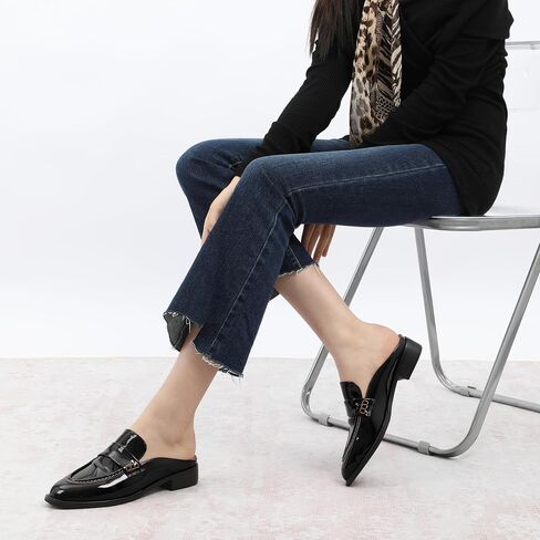 WAYDERNS Mules for Women Low Block Heel Closed Round Toe Patent Slip on Backless Mules Shoes Comfortable Casual Classic Shopping Dating Party Slides Loafer Shoes 1.4 Inch in Saudi Arabia