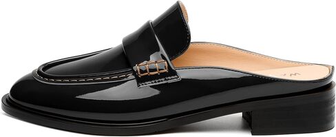 WAYDERNS Mules for Women Low Block Heel Closed Round Toe Patent Slip on Backless Mules Shoes Comfortable Casual Classic Shopping Dating Party Slides Loafer Shoes 1.4 Inch in Saudi Arabia