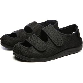 Women’s Easy Closure Open Toed Sandals,Adjustable Sandals Extra Wide Edema Walking Shoes, Closed Toe Slippers are Easy to Put On and Take Off,Coffee,44