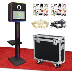 Mirror Photo Booth Machine with 15.6'' Touch Screen Mirror Photo Booth Machine with APP Control Ring Light Flight Case for Party Event Rentals (Black)