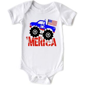 Merica Monster Truck Baby 4th of July Summer Infant Bodysuit