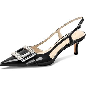Women’s Slingback Pumps Kitten Heels Pointed Toe Pumps Patent Leather Low Heel for Work Dress Shoes for Wedding Party