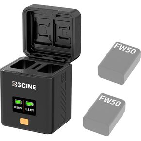 ZGCINE PS-FW50 Dual USB-CRACTER CASE مع شحن سريع PD لبطارية Sony NP-FW50 ، متوافقة مع Sony A6500 ، A6300 ، A6000 ، A7 ، A7S ، A5100 ، A5000 ، A7R ، A7 II & More ، غير مدمجة في البطارية.