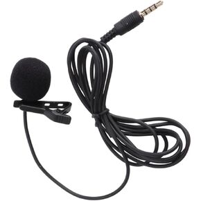 VANZACK Mini Portable Clip Lavalier Condenser Microphone for Phone Camera Laptop Black Rotary Clip Noise Reduction Windscreen for Interviews and Recordings