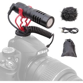 Foto&Tech Shotgun Mic Universal Video Microphone w/Shock Mount Deadcat Windscreen and Carrying Pouch Compatible with Smartphones Android Tablets Canon EOS Nikon Small Camera Camcorders Recorders