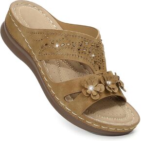 Women's Rhinestone Bohemian Slide Sandals Dressy, Slip On Comfortable Wedge Platform Shoes for Summer