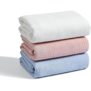 Meracorallo Muslin Swaddle بطانية ، قطن عضوي 100 ٪ يتلقى بطانية ناعمة وتنفس الغلاف للبنين والبنات ، 3 عبوات ، خضراء الزيتون+زهرة+بيج