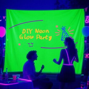 Glow in The Dark Party Supplies Neon Yelllow Glow Photography Background UV Backdrop Neon DIY Party Decorations with 4 Fluorescent Colored Black Light Reactive for Wedding Birthday Sleepover Graffiti