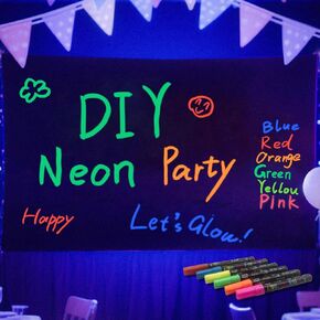Glow in The Dark Party Supplies Neon Yelllow Glow Photography Background UV Backdrop Neon DIY Party Decorations with 4 Fluorescent Colored Black Light Reactive for Wedding Birthday Sleepover Graffiti in Saudi Arabia