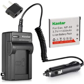 Kastar Battery (1-Pack) and Charger Kit for Cas NP-60 NP60 CNP60 and Cas Exilim EX-FS10 EX-S10 EX-S12 EX-Z9 EX-Z19 EX-Z20 EX-Z21 EX-Z25 EX-Z29 EX-Z80 EX-Z85 EX-Z90 Digital Cameras