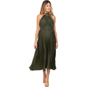 PinkBlush Olive Pleated Maternity Halter Dress