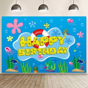 Yellow Blue Background Birthday Decorations, Yellow Blue Party Banner Backdrop for Kids Birthday Party Supplies (5x3ft)
