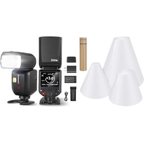 Neewer Z880-C 2.4G 76WS TTL Camera Flash Speedlite مع مجموعة مخروطية 3 حزمة ، متوافقة مع Canon ، واجهة المستخدم الترقية ، مصباح النمذجة القابلة للتعديل ، TTL/M Switch Key TCM