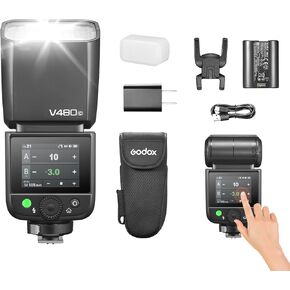 Godox V480 F TTL Touchscreen Camera Flash Speedlite for Fujifilm,2.4G Wireless 1/8000s HSS, 650 Full Power Flashes, 1.7s Recycle Time, 10 Levels LED Light,Rechargable Li-ion Battery