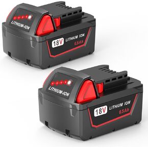 6.5Ah 18V Extended Capacity Battery Replacement for M18 Milwaukee Battery Lithium ion, Compatible with Milwaukee 18V Cordless Tools 2 Packs