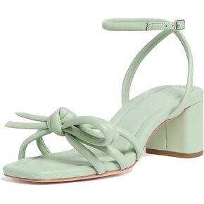 Arqa Bow-embellished Natural Raffia Heeled Sandals for Women Open Squared Toe Block Mid Heel Ankle Strap Sandal Summer Wedding Party Dressy Shoes
