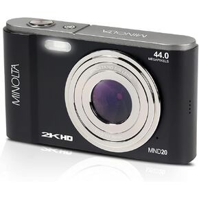Minolta MND20 44MP Digital Camera – 2.7K Ultra HD Video, 16X Digital Zoom, Anti-Shake Stabilization, Time Lapse, Face Detection, 2.9-inch LCD Display – Lightweight Compact Camera (Black) (Renewed)