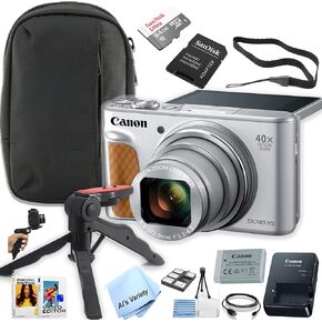 Canon Powershot SX740 HS Compact Camera Bundle -+ 64GB Ultra Memory + Case, Grip, Software Pack (Essential Bundle)(Silver) (Renewed)