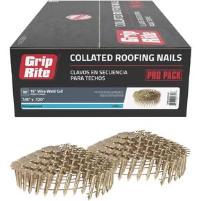 Grip-Rite GRCR2DCGAL, 7/8" Coil Roofing Nails, Galvanized Finish, 7200 Nails per Carton, High Corrosion Resistance